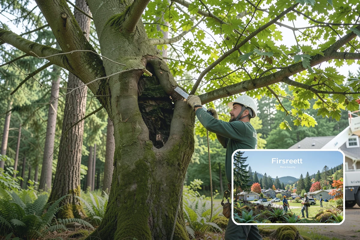 Building clearance pruning in Fircrest, Pierce County, WA - Improves tree structure, health, and appearance