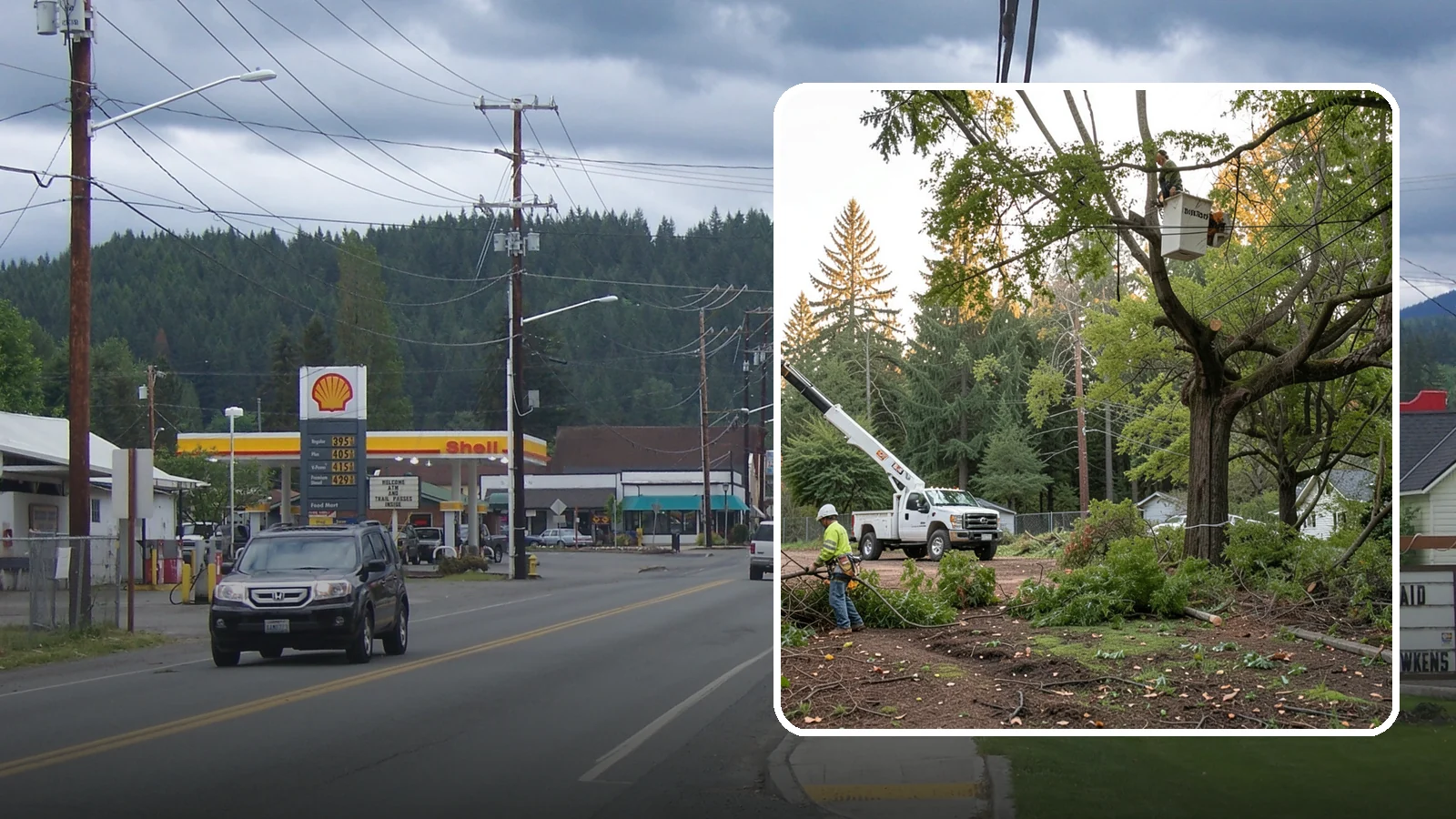 Building clearance pruning in Granite Falls, Snohomish County, WA - The pruning of branches away from walls and structures.