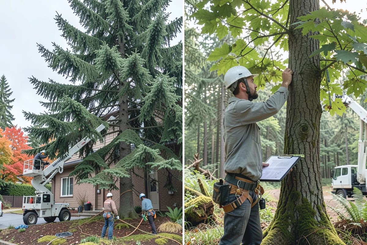 Building clearance pruning in Granite Falls, Snohomish County, WA - Assess canopy condition and pruning objectives