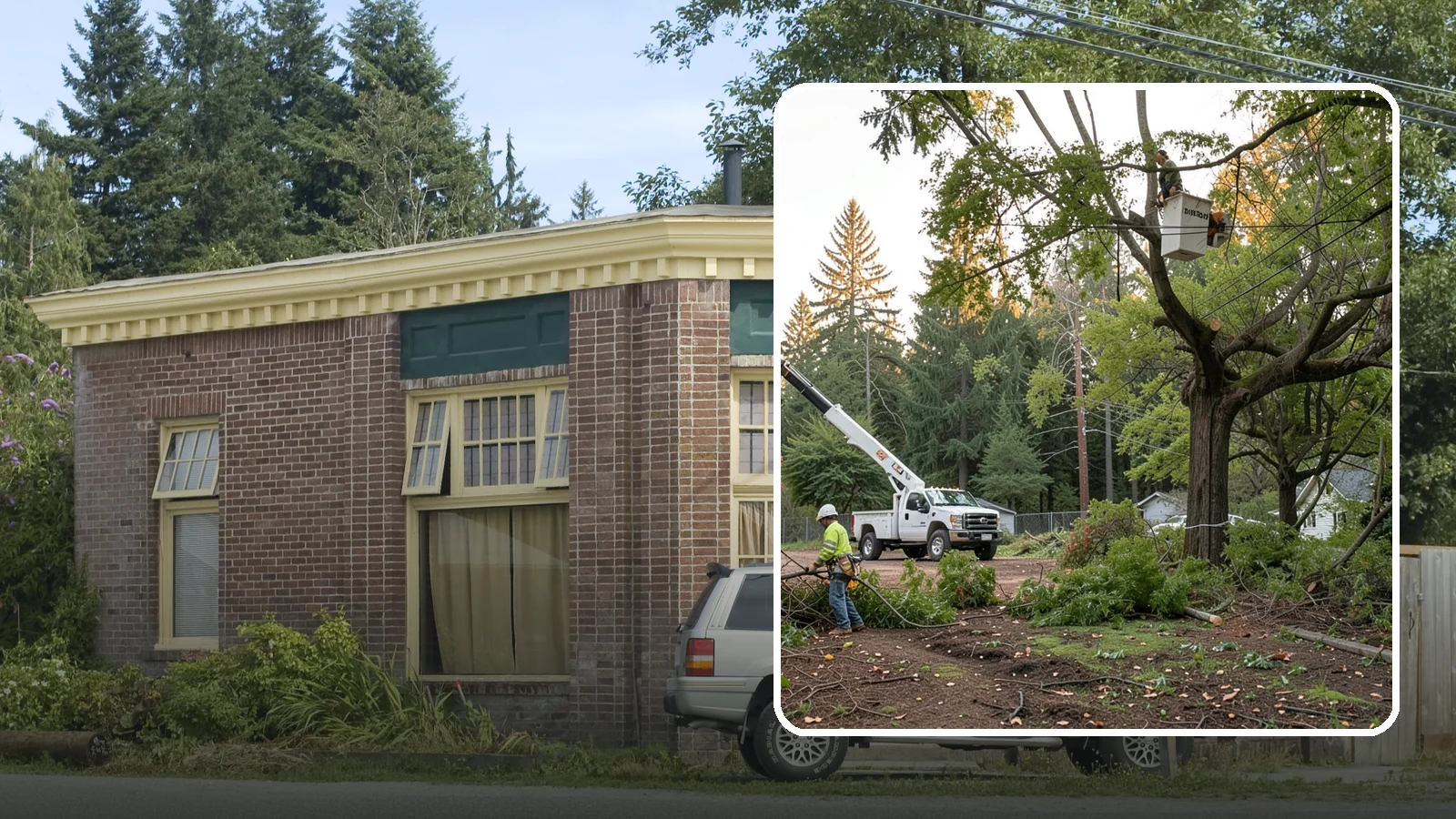 Building clearance pruning in Hamilton, Skagit County, WA - The pruning of branches away from walls and structures.