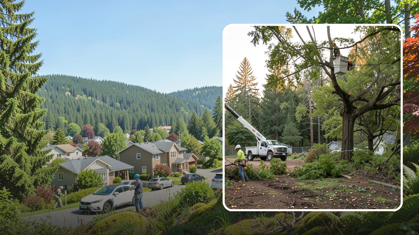 Building clearance pruning in Index, Snohomish County, WA - The pruning of branches away from walls and structures.