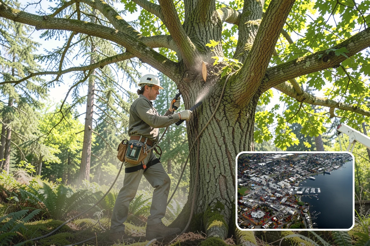 Building clearance pruning in Kirkland, King County, WA - Improves tree structure, health, and appearance