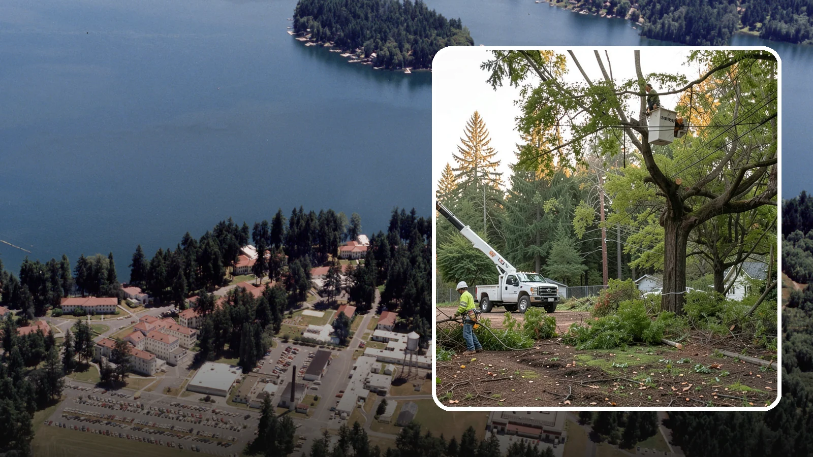 Building clearance pruning in Lakewood, Pierce County, WA - The pruning of branches away from walls and structures.