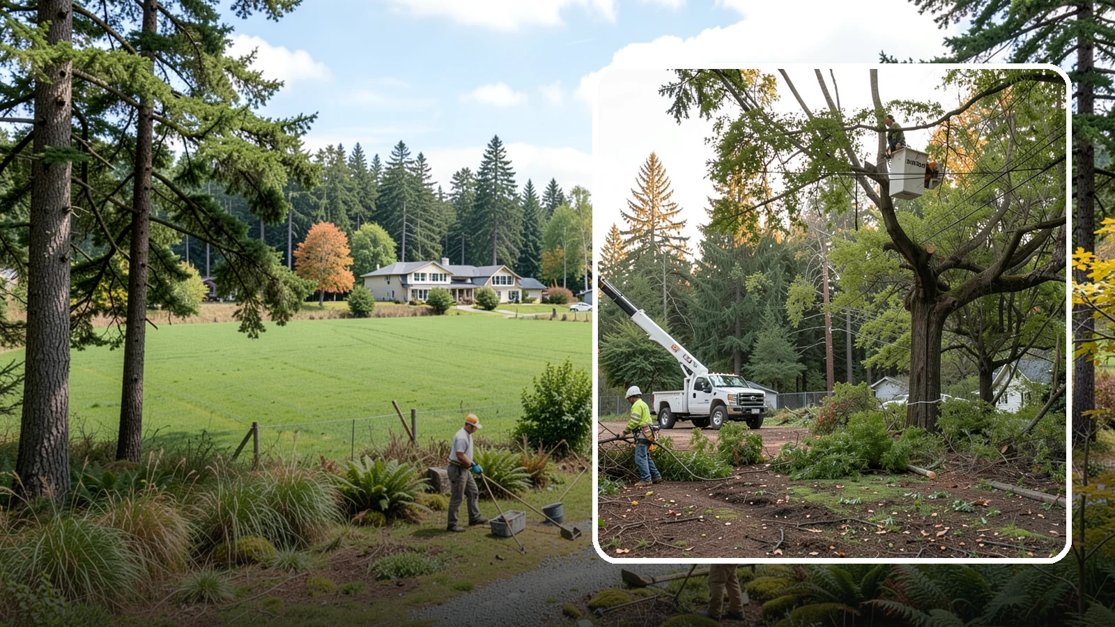 Building clearance pruning in Lyman, Skagit County, WA - The pruning of branches away from walls and structures.