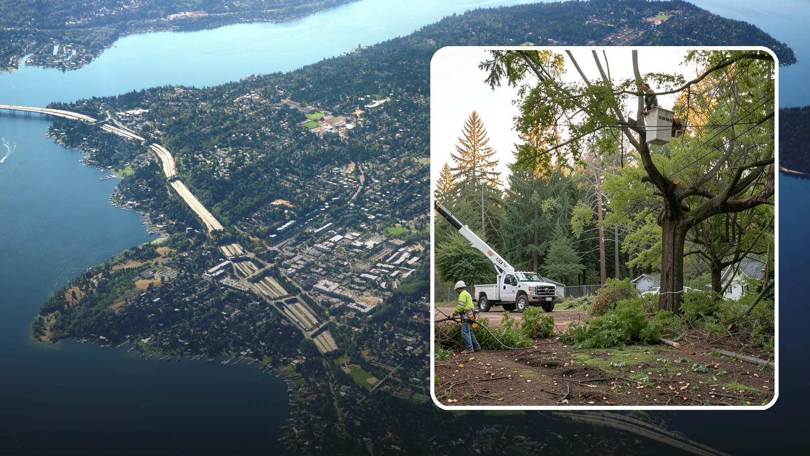 Building clearance pruning in Mercer Island, King County, WA - The pruning of branches away from walls and structures.