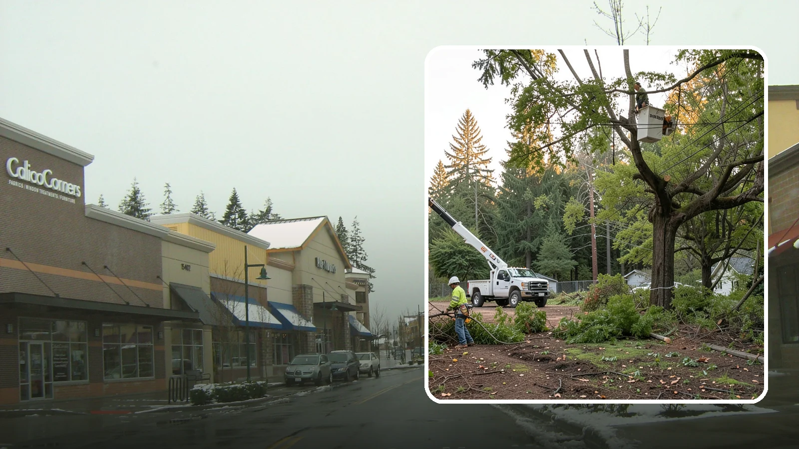 Building clearance pruning in Mill Creek, Snohomish County, WA - The pruning of branches away from walls and structures.