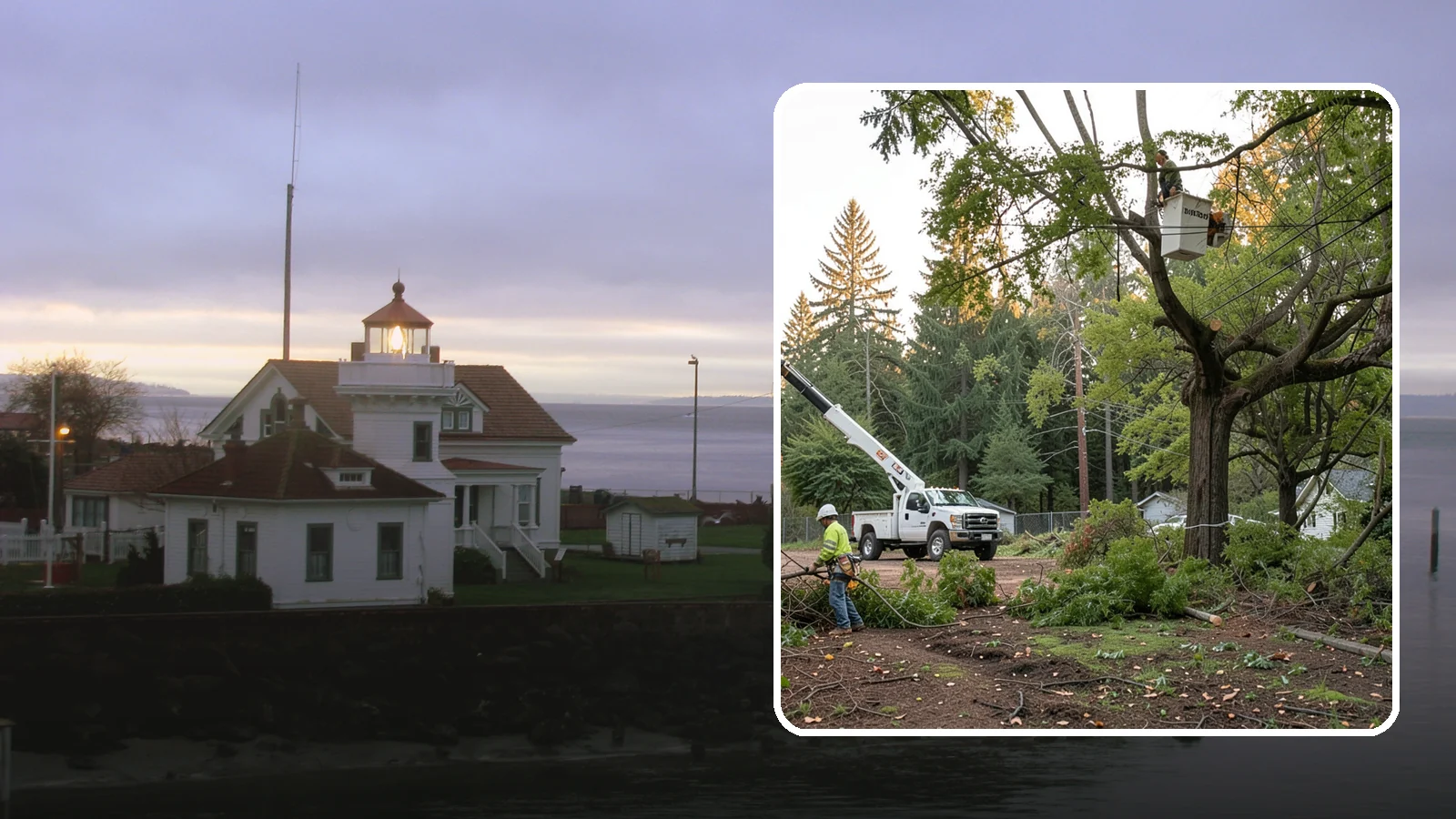 Building clearance pruning in Mukilteo, Snohomish County, WA - The pruning of branches away from walls and structures.
