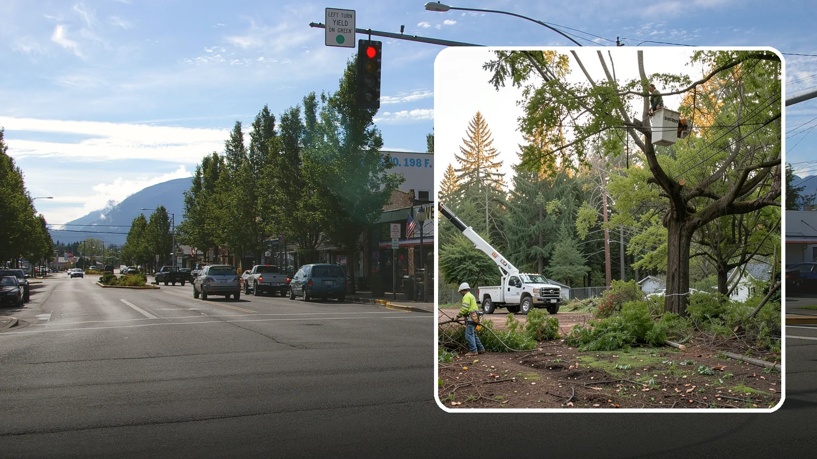 Building clearance pruning in North Bend, King County, WA - The pruning of branches away from walls and structures.