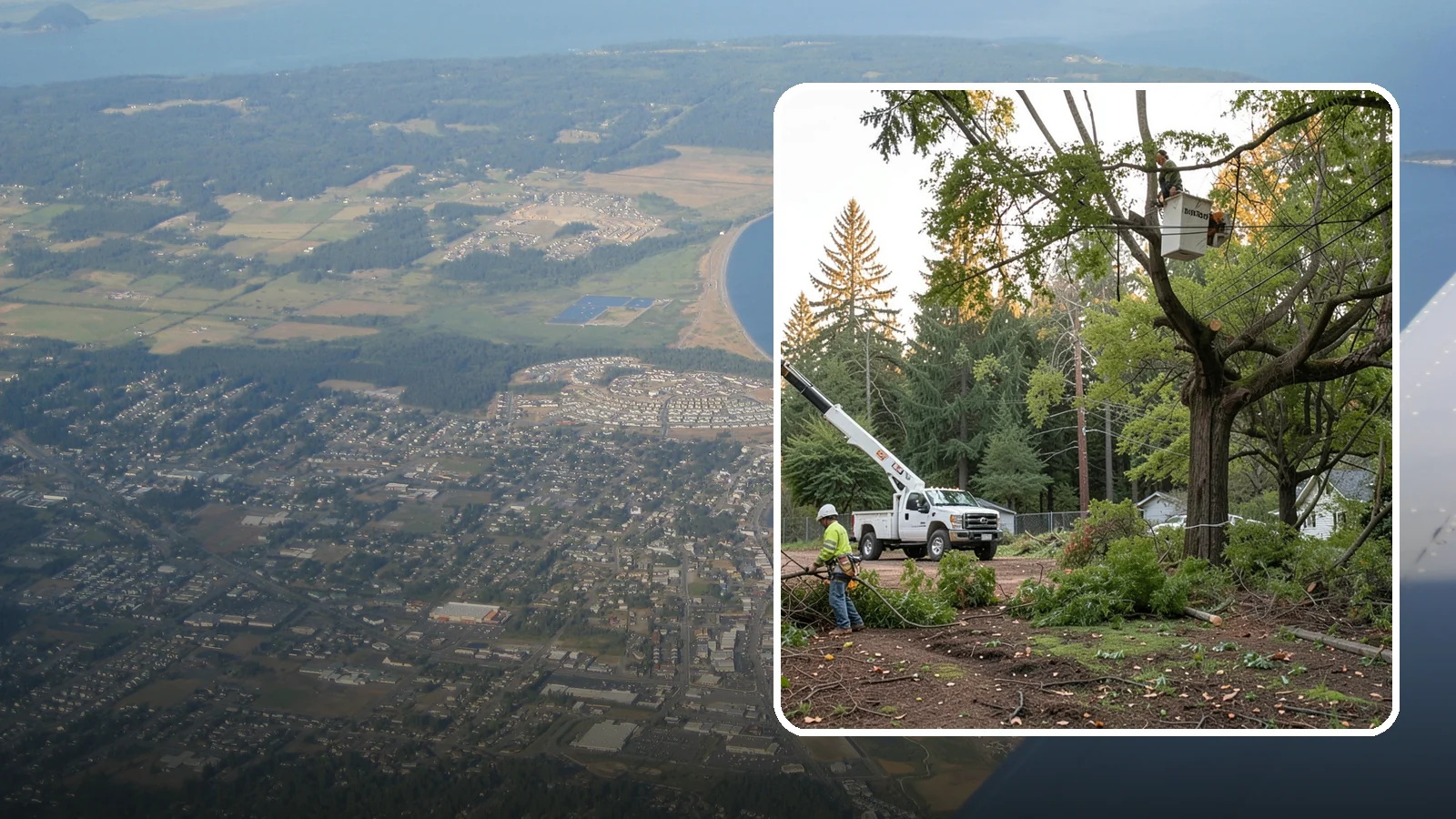 Building clearance pruning in Oak Harbor, Island County, WA - The pruning of branches away from walls and structures.