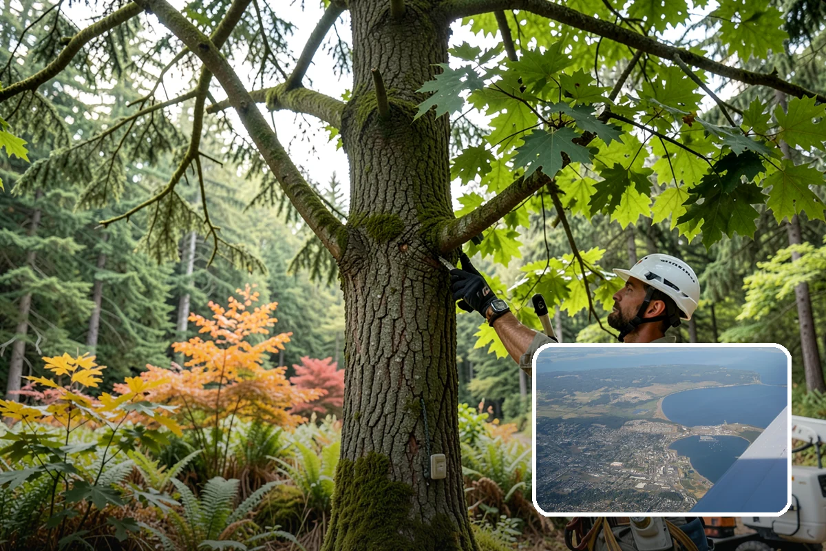 Building clearance pruning in Oak Harbor, Island County, WA - Improves tree structure, health, and appearance