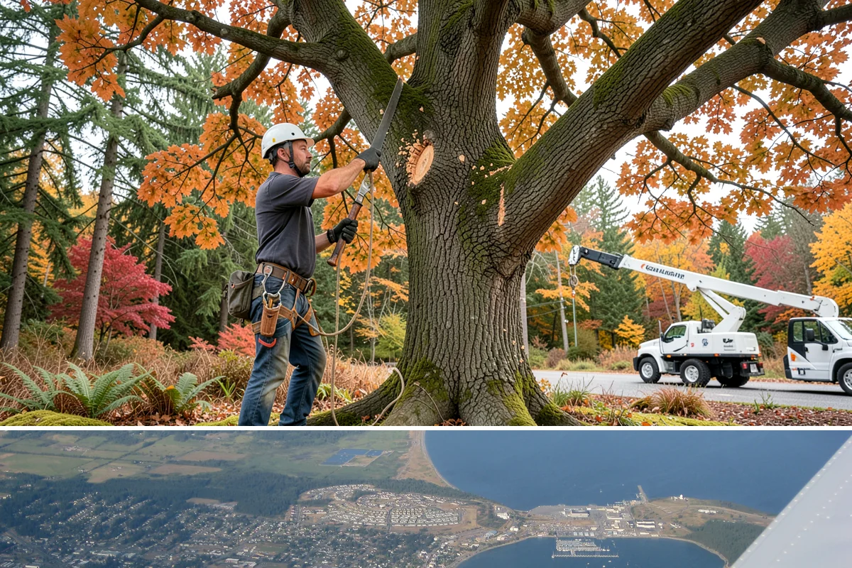 Building clearance pruning in Oak Harbor, Island County, WA - Building clearance pruning can be performed year-round in the Puget Sound climate but should avoid late winter dormancy breaks or...