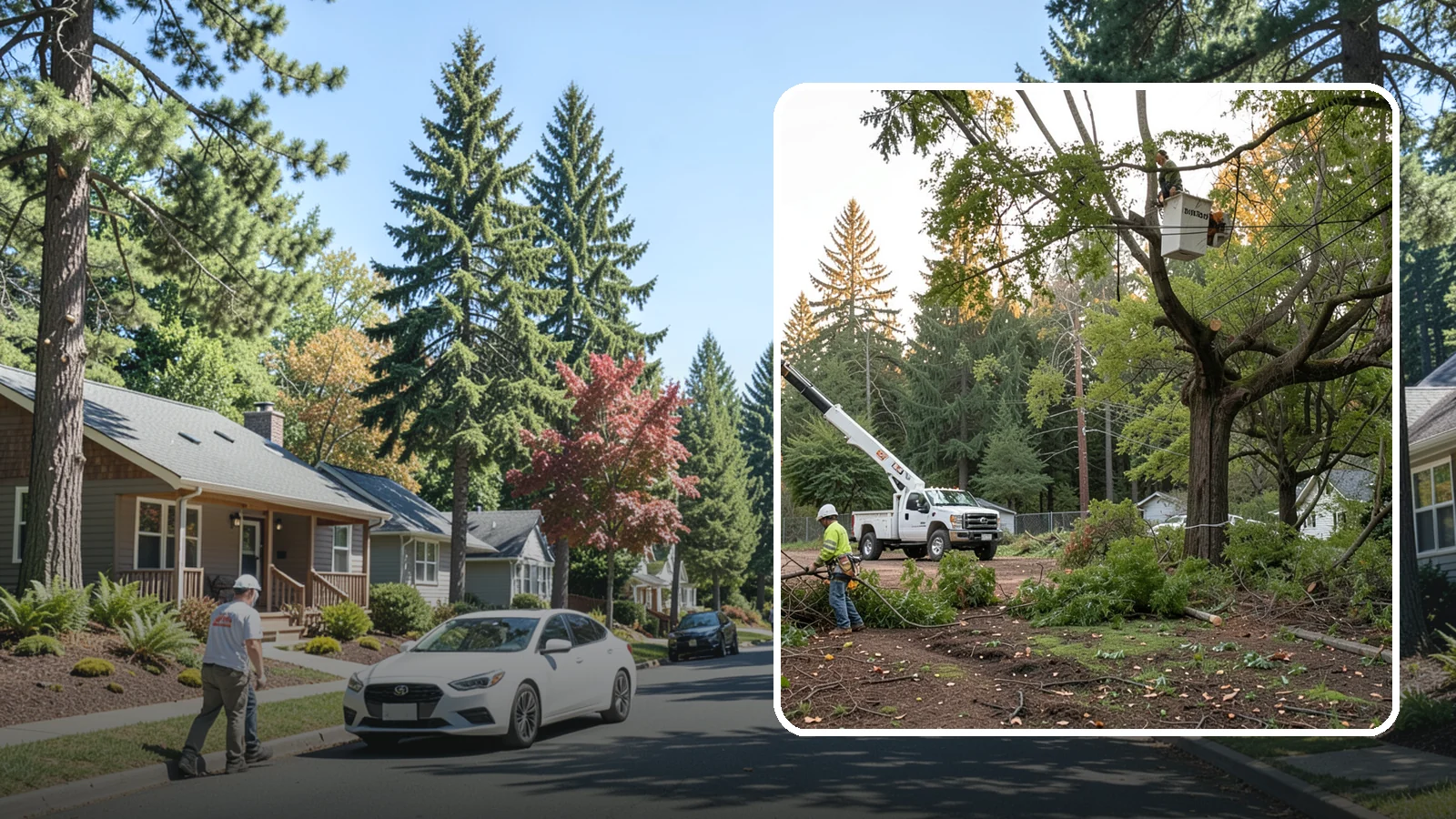 Building clearance pruning in Orting, Pierce County, WA - The pruning of branches away from walls and structures.