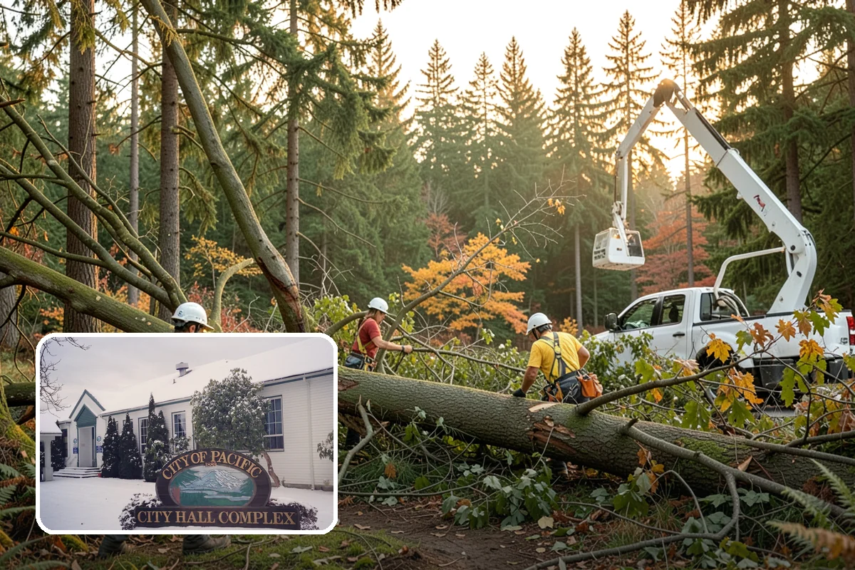 Building clearance pruning in Pacific, King County, WA - Improves tree structure, health, and appearance