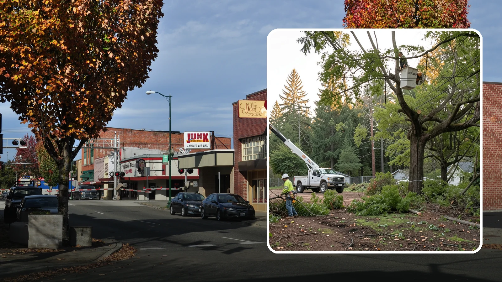 Building clearance pruning in Puyallup, Pierce County, WA - The pruning of branches away from walls and structures.