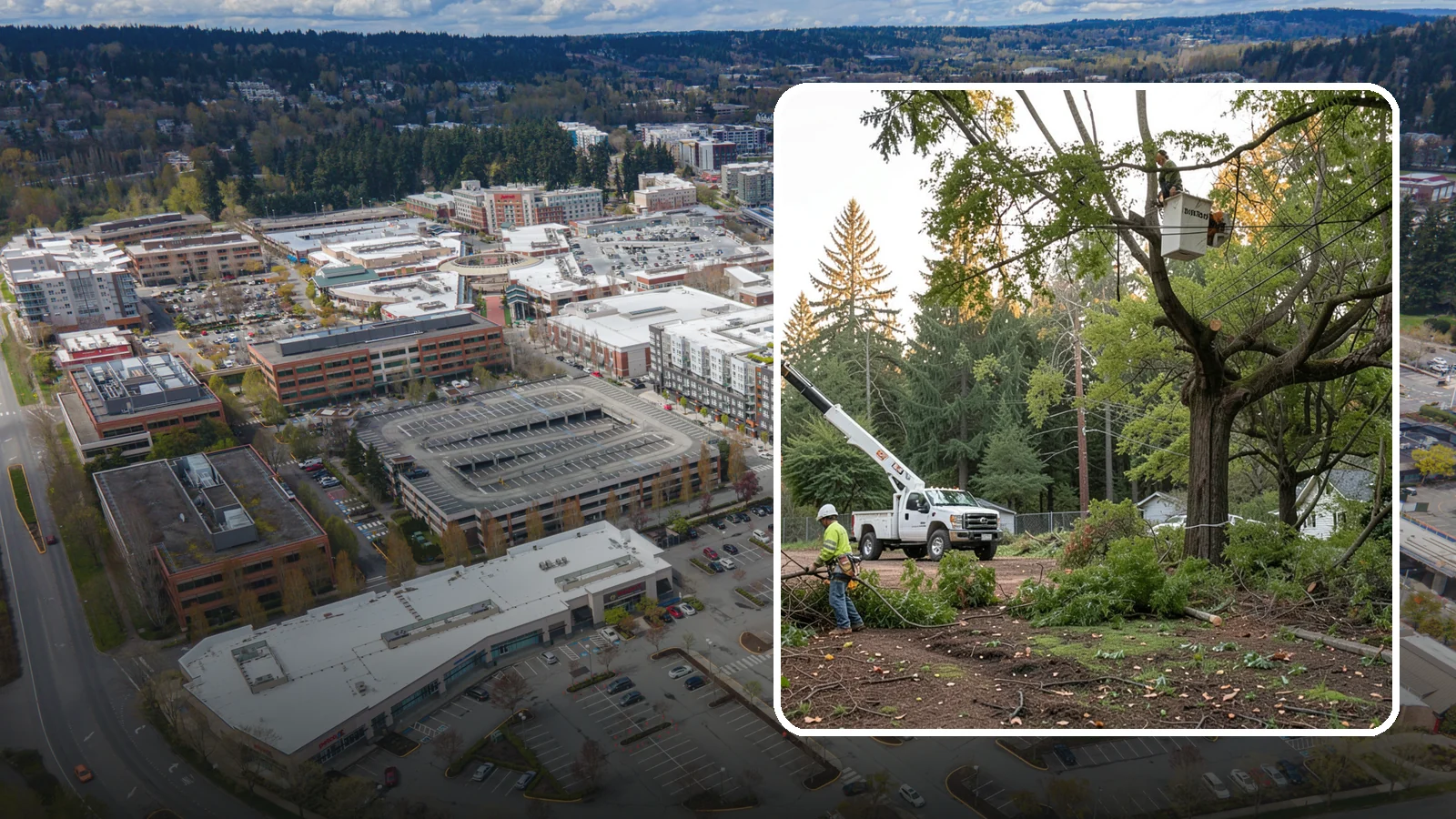 Building clearance pruning in Redmond, King County, WA - The pruning of branches away from walls and structures.