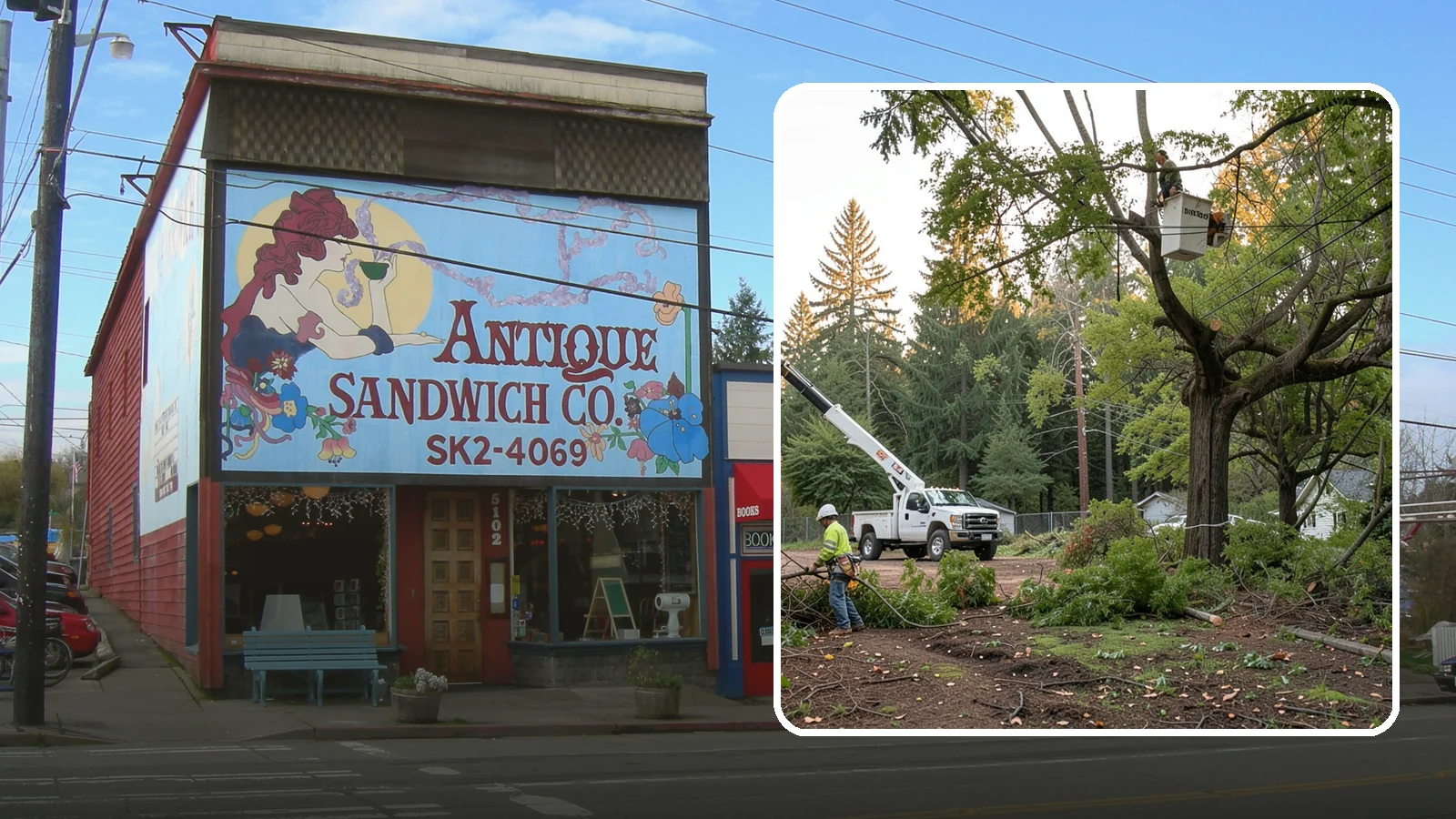 Building clearance pruning in Ruston, Pierce County, WA - The pruning of branches away from walls and structures.