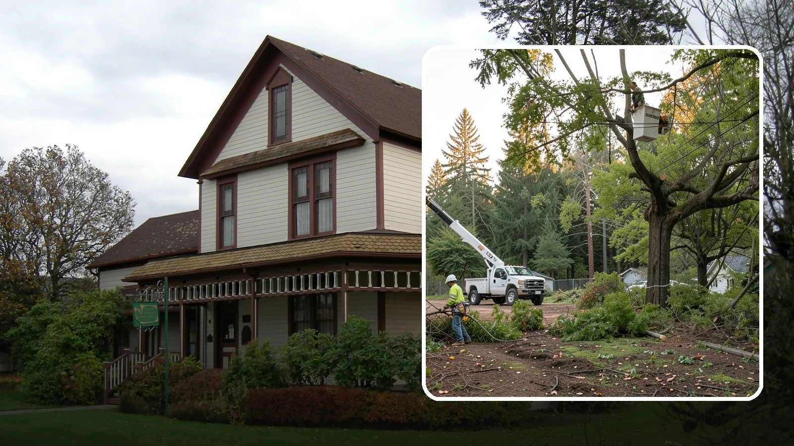 Building clearance pruning in Sumner, Pierce County, WA - The pruning of branches away from walls and structures.
