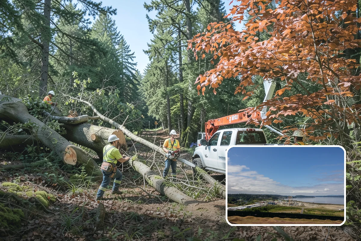 Building clearance pruning in University Place, Pierce County, WA - Improves tree structure, health, and appearance