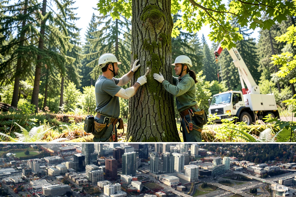 Campus tree management in Bellevue, King County, WA - Work follows a maintenance schedule that accounts for Puget Sound weather patterns, typically prioritizing inspections during...