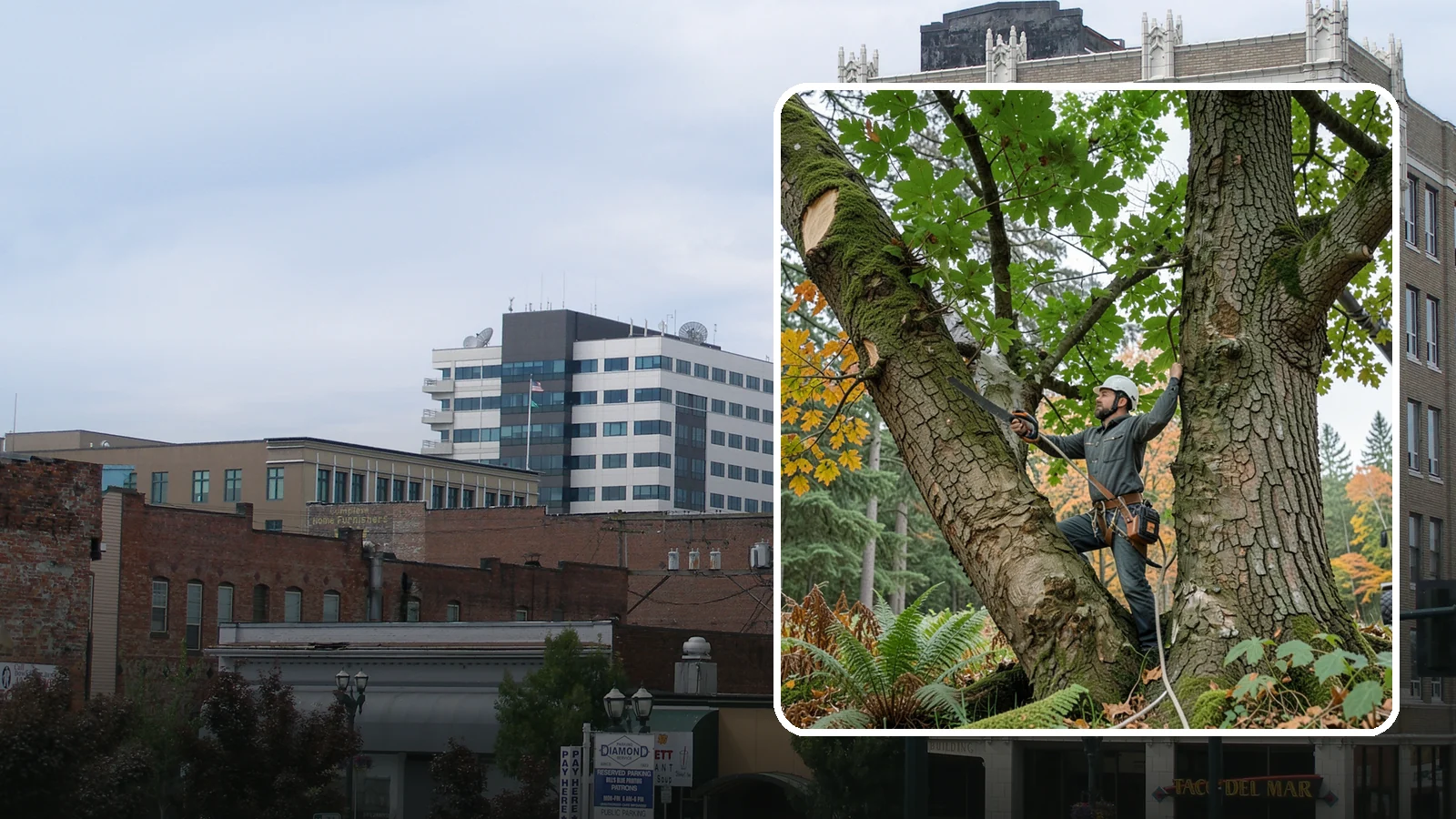 Canopy reduction in Everett, Snohomish County, WA - The reduction of overall canopy size with measured cuts.