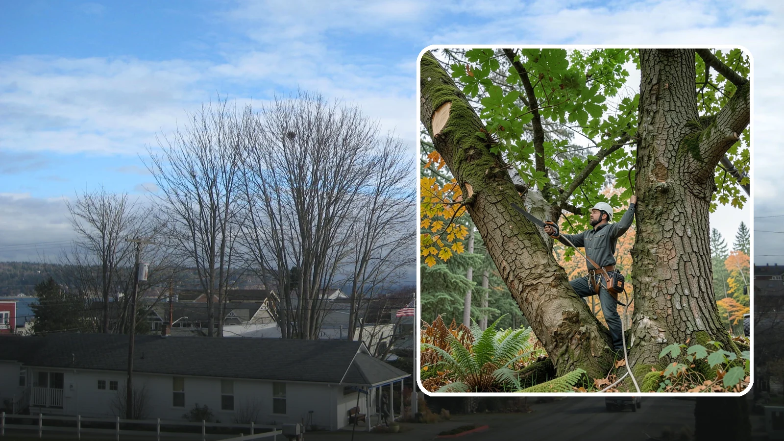Canopy reduction in Langley, Island County, WA - The reduction of overall canopy size with measured cuts.