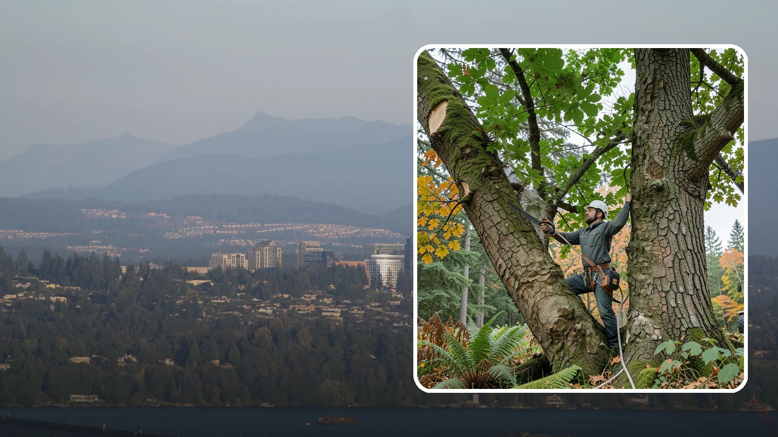 Canopy reduction in Medina, King County, WA - The reduction of overall canopy size with measured cuts.
