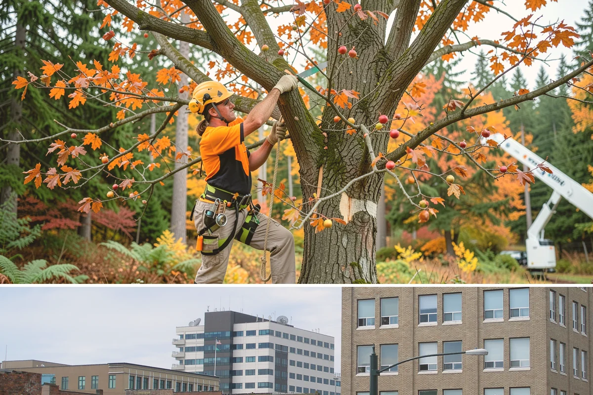 Commercial tree maintenance in Everett, Snohomish County, WA - Work is performed year-round based on specific pruning needs and safety priorities dictated by recognized arboricultural...