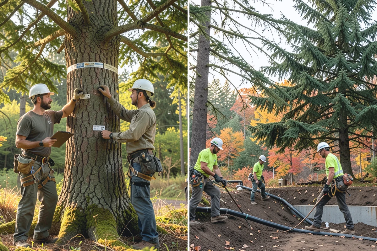 Compost spreading in Des Moines, King County, WA - Inspect the tree and its site
