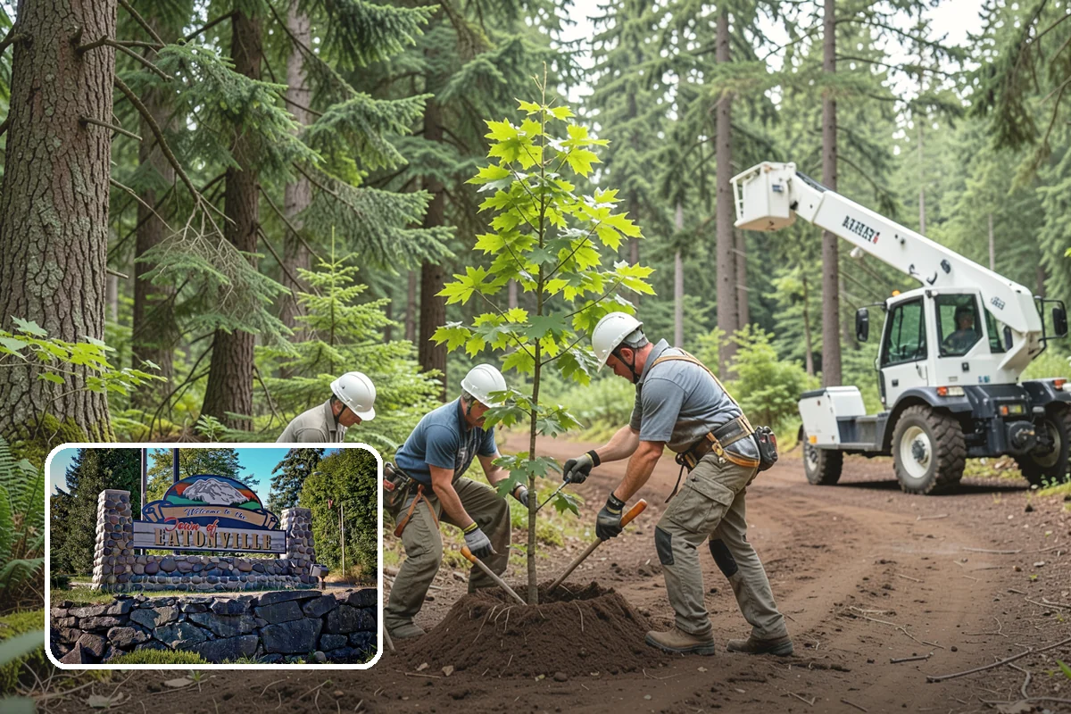 Compost spreading in Eatonville, Pierce County, WA - Supports long-term tree health and stability