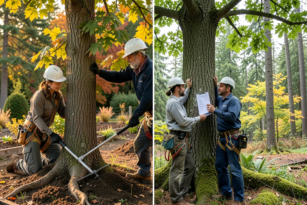 Compost spreading in Lake Forest Park, King County, WA - Inspect the tree and its site