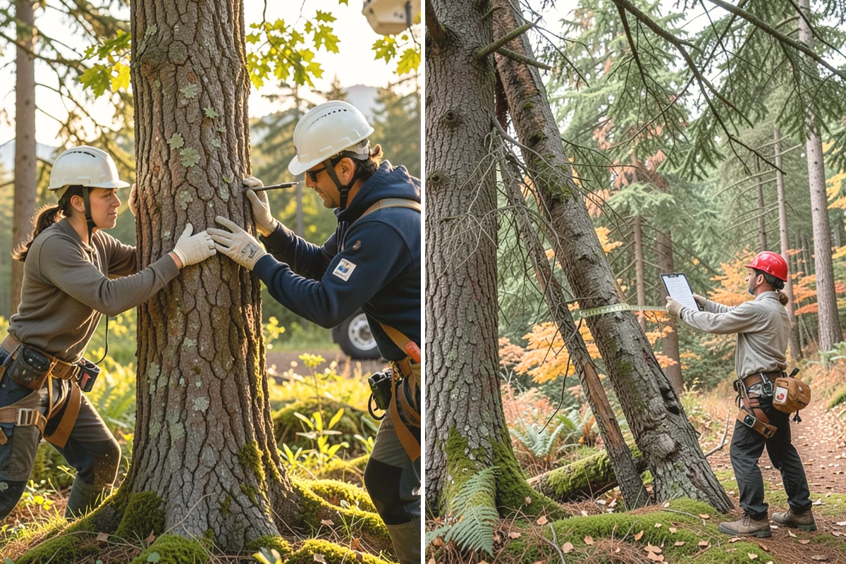 Compost spreading in Mill Creek, Snohomish County, WA - Inspect the tree and its site