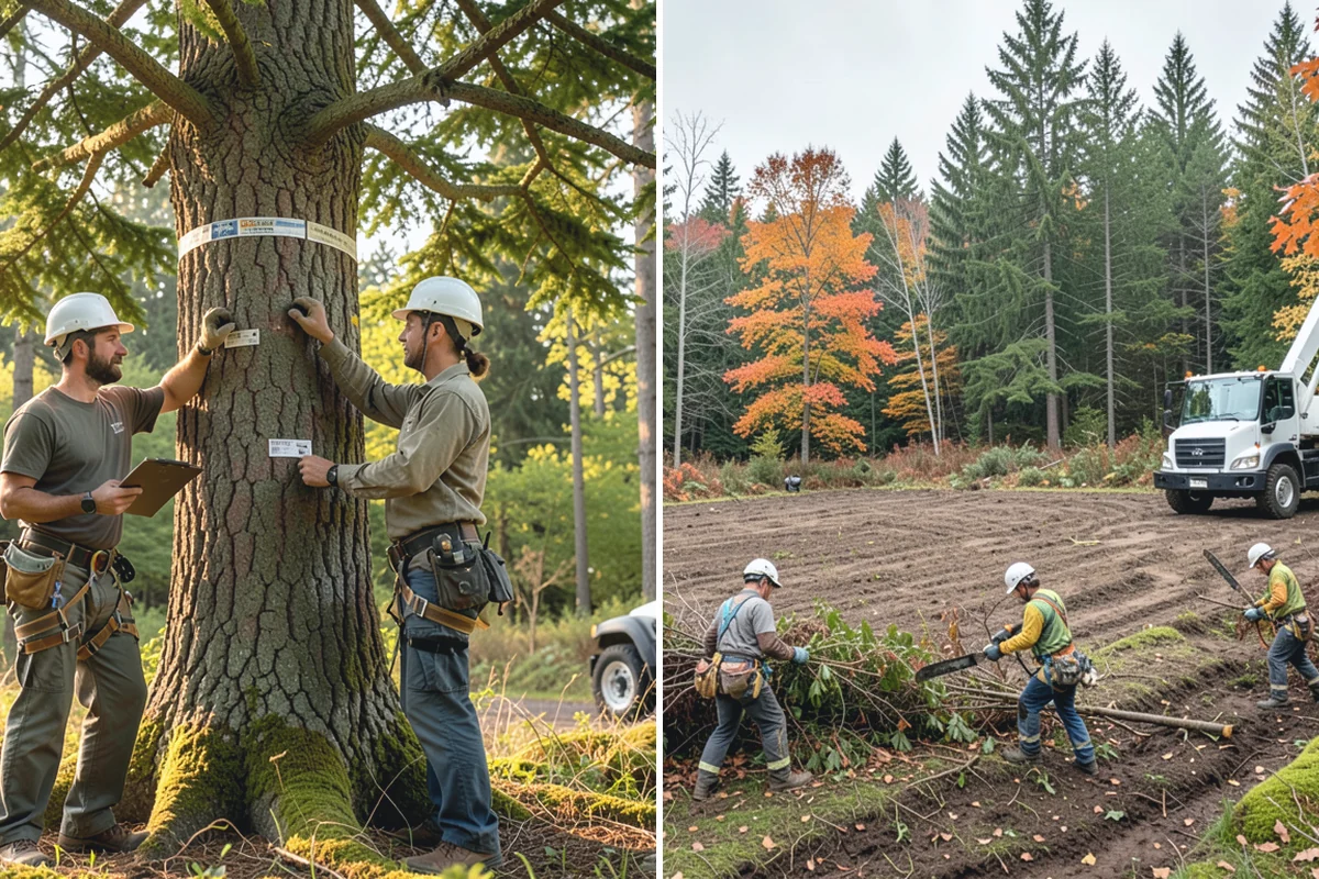 Compost spreading in South Prairie, Pierce County, WA - Inspect the tree and its site