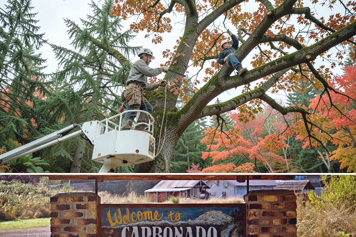 Confined-space tree removal in Carbonado, Pierce County, WA - This service can be performed year-round in the Puget Sound climate but requires extra caution during wet seasons when ground...