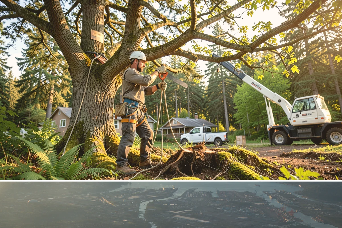 Confined-space tree removal in Fife, Pierce County, WA - This service can be performed year-round in the Puget Sound climate but requires extra caution during wet seasons when ground...