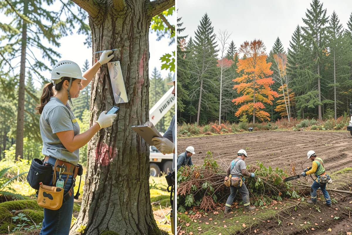 Confined-space tree removal in North Bend, King County, WA - On-site assessment and hazard evaluation