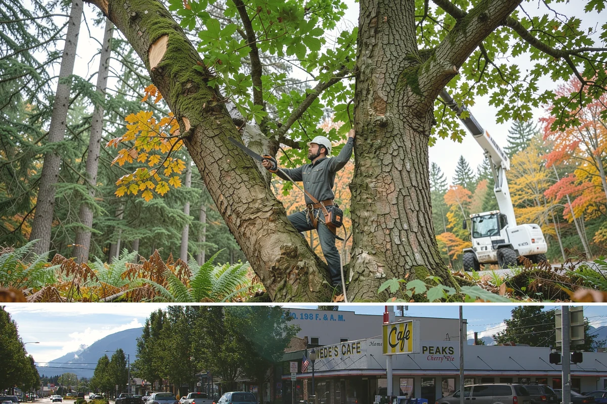 Confined-space tree removal in North Bend, King County, WA - This service can be performed year-round in the Puget Sound climate but requires extra caution during wet seasons when ground...
