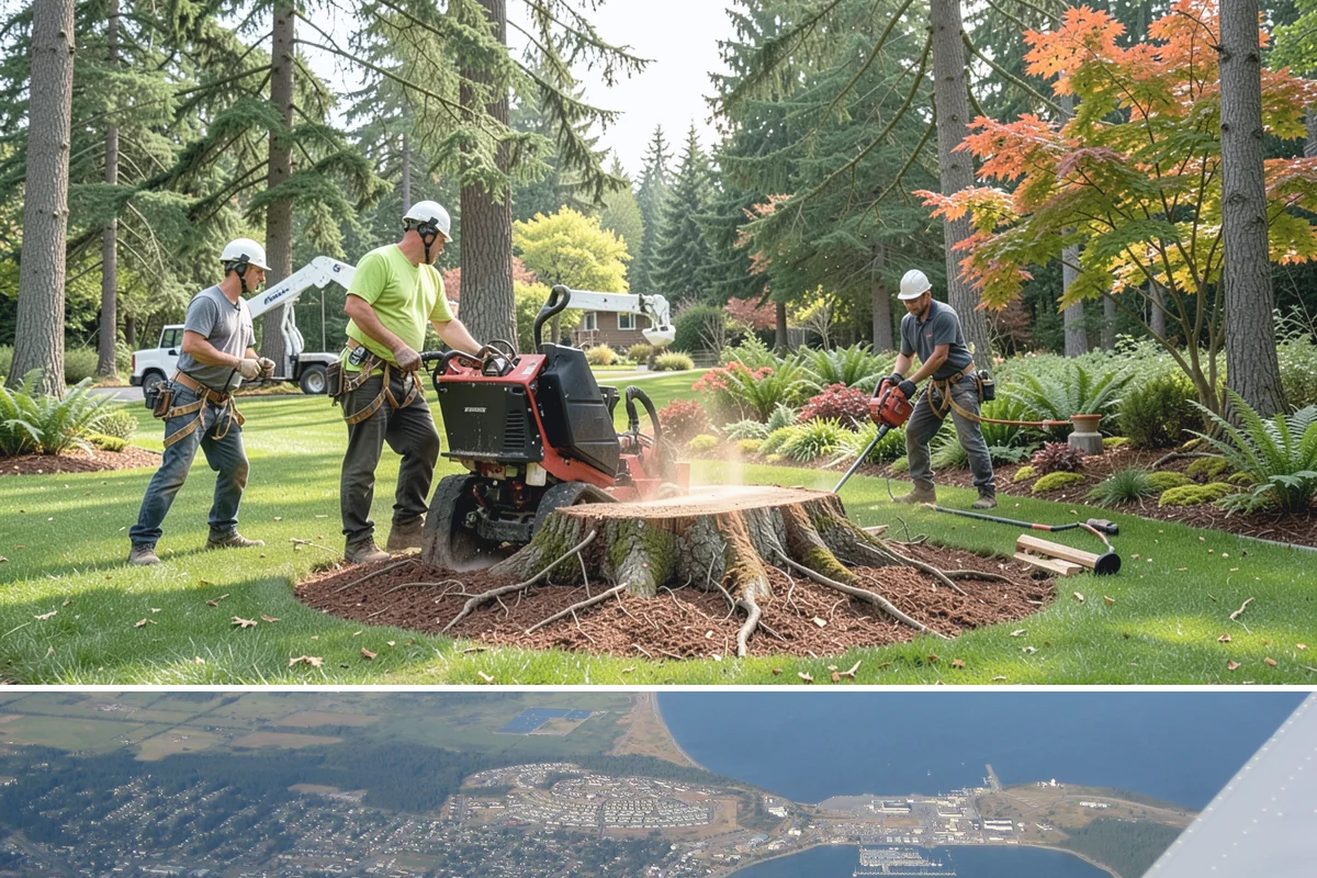 Confined-space tree removal in Oak Harbor, Island County, WA - This service can be performed year-round in the Puget Sound climate but requires extra caution during wet seasons when ground...