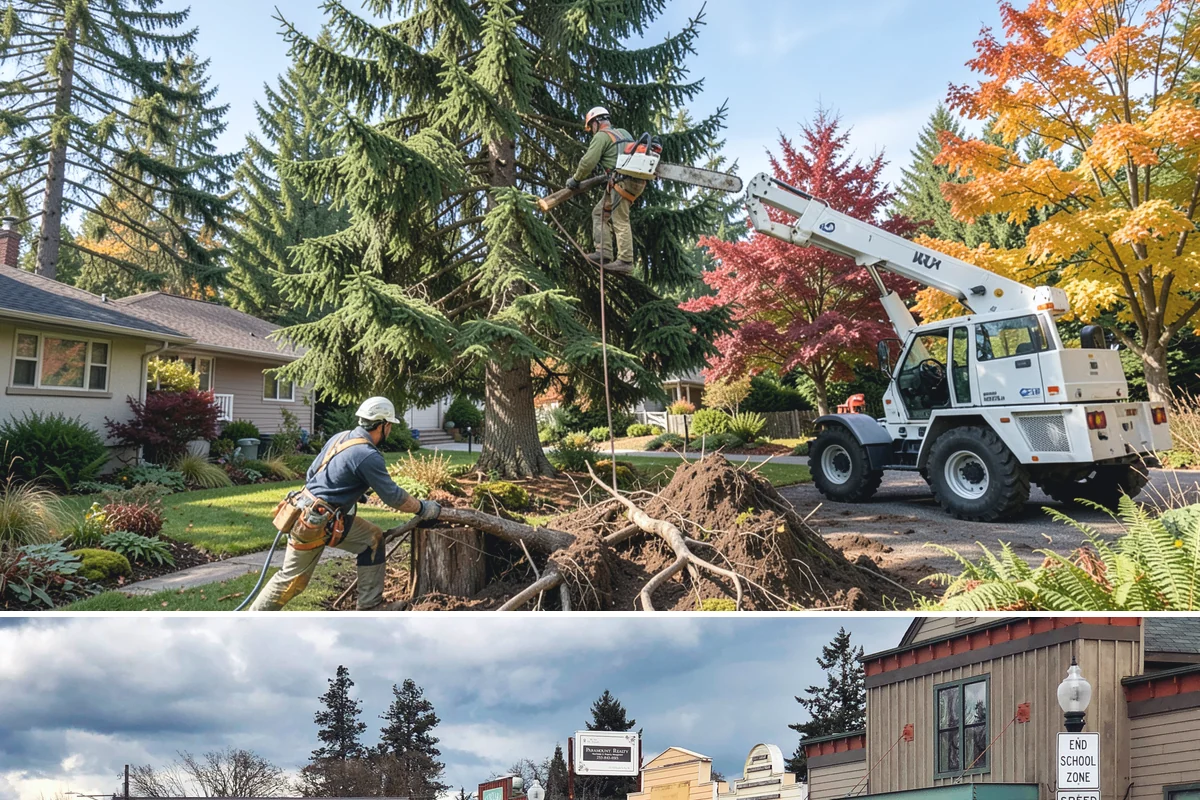 Confined-space tree removal in Roy, Pierce County, WA - This service can be performed year-round in the Puget Sound climate but requires extra caution during wet seasons when ground...