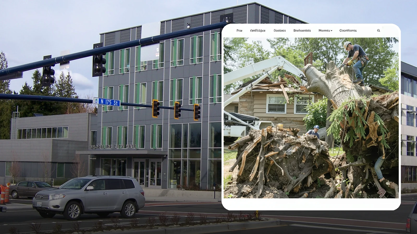 Confined-space tree removal in Shoreline, King County, WA - The careful dismantling of trees in tight or restricted areas.