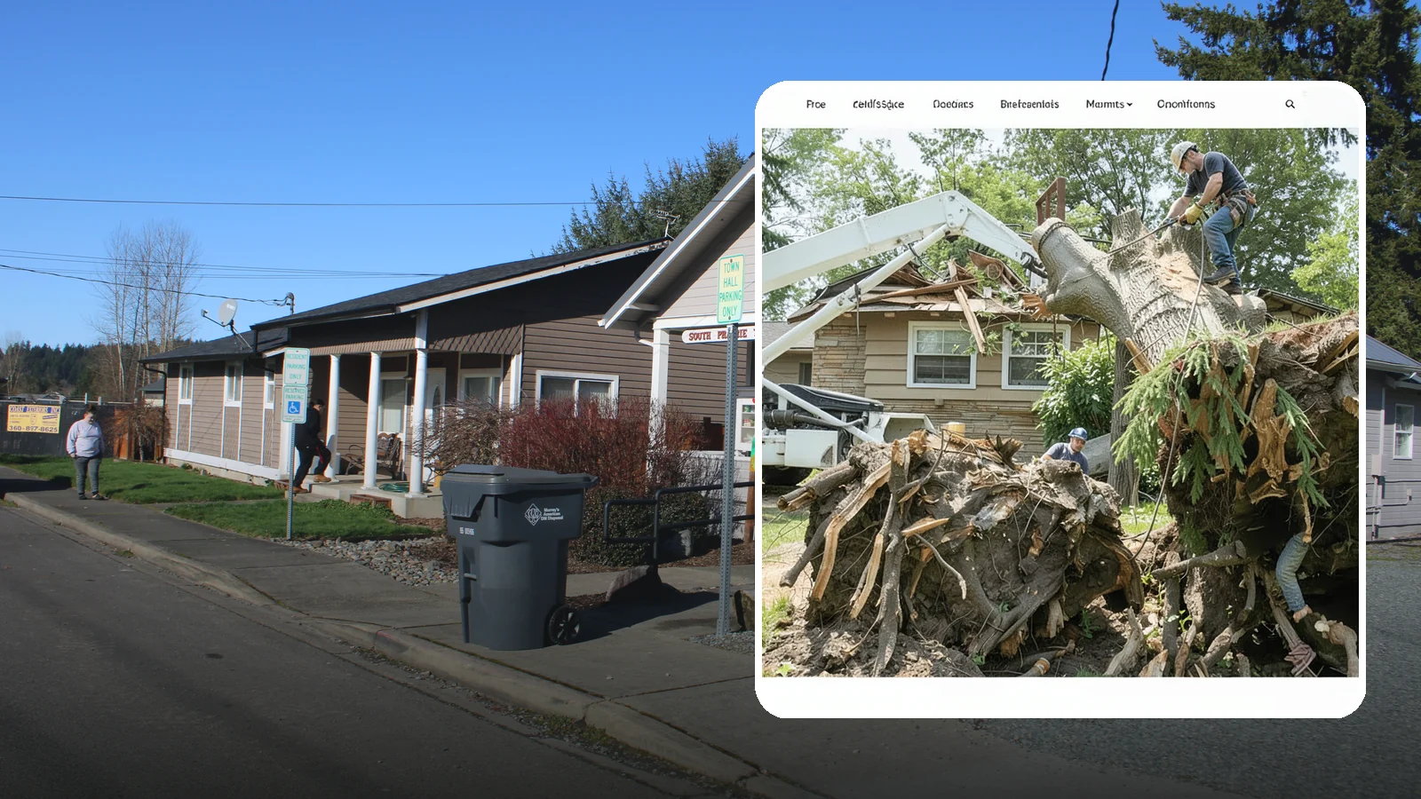 Confined-space tree removal in South Prairie, Pierce County, WA - The careful dismantling of trees in tight or restricted areas.