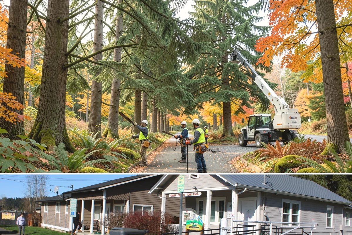 Confined-space tree removal in South Prairie, Pierce County, WA - This service can be performed year-round in the Puget Sound climate but requires extra caution during wet seasons when ground...