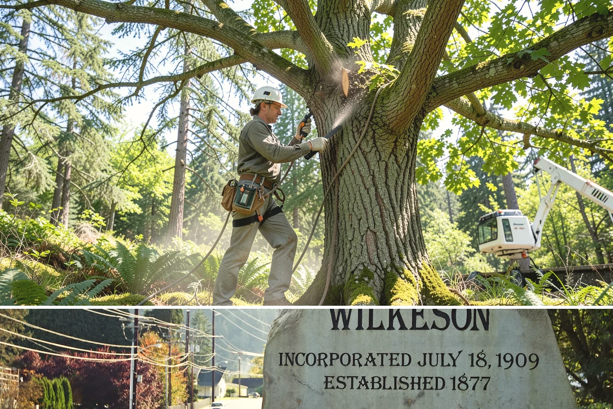 Confined-space tree removal in Wilkeson, Pierce County, WA - This service can be performed year-round in the Puget Sound climate but requires extra caution during wet seasons when ground...