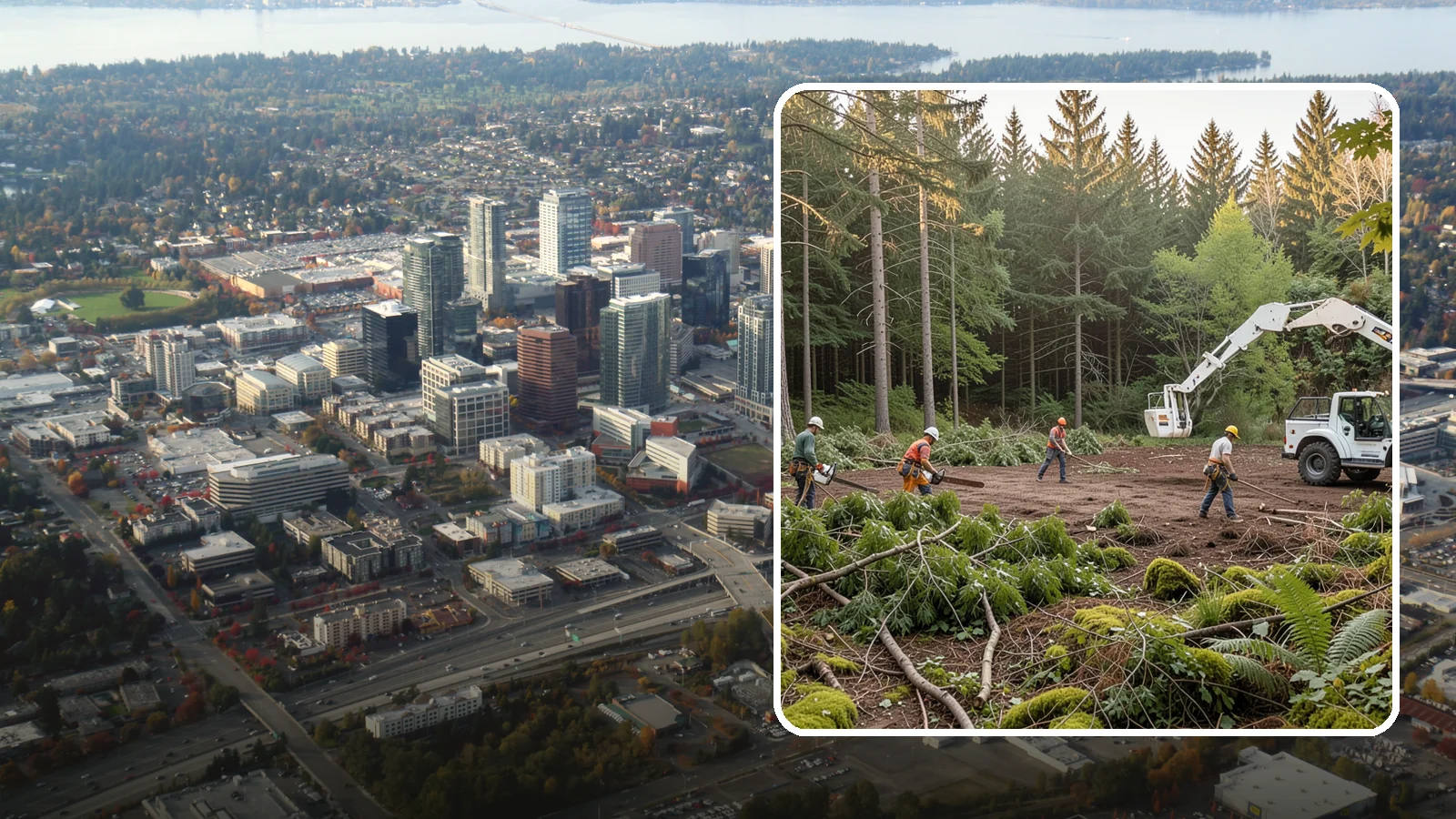 Construction Clearance in Bellevue, King County, WA - The clearing of trees and vegetation to provide access and space for construction.