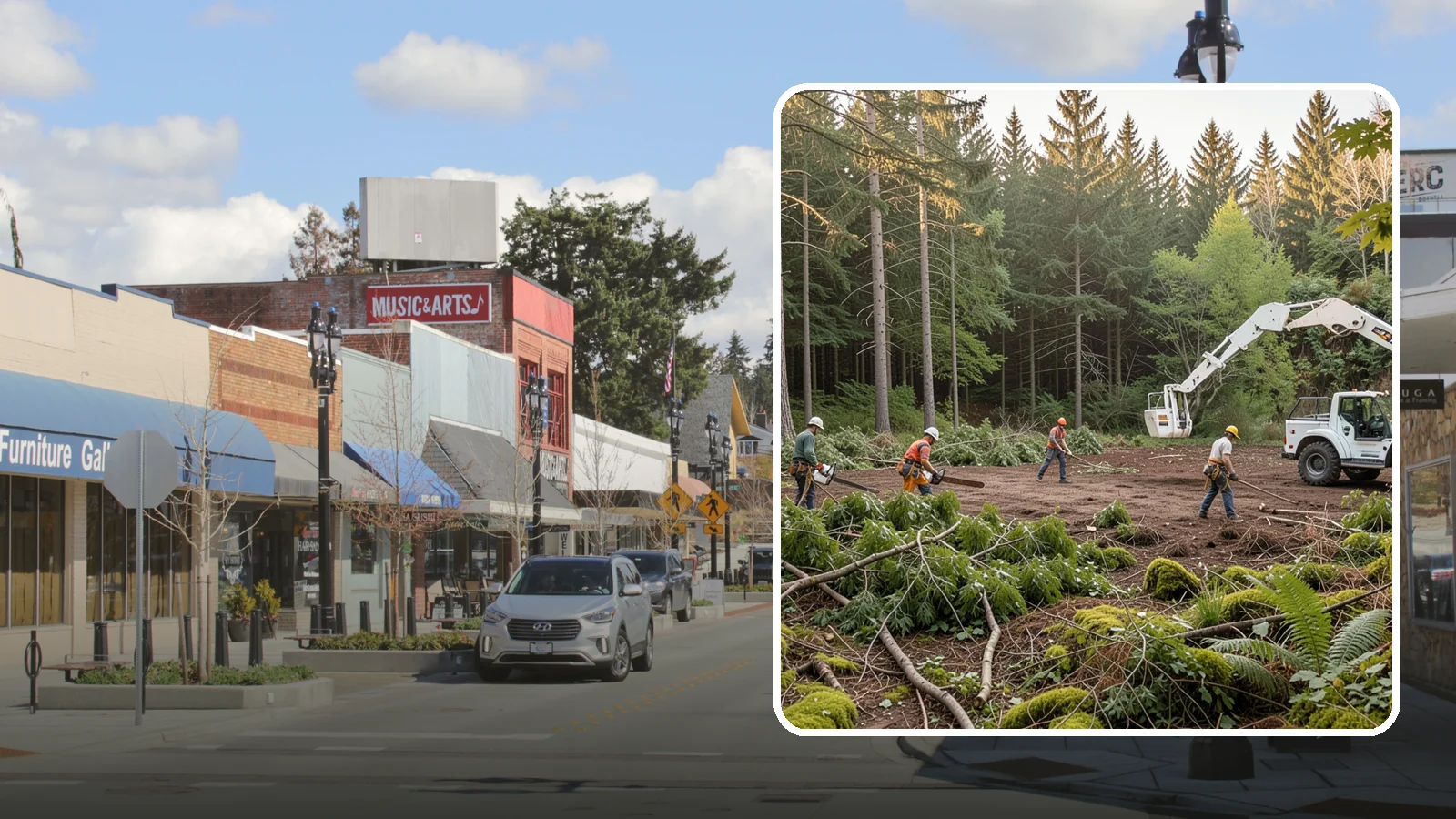 Construction Clearance in Bothell, King County, WA - The clearing of trees and vegetation to provide access and space for construction.