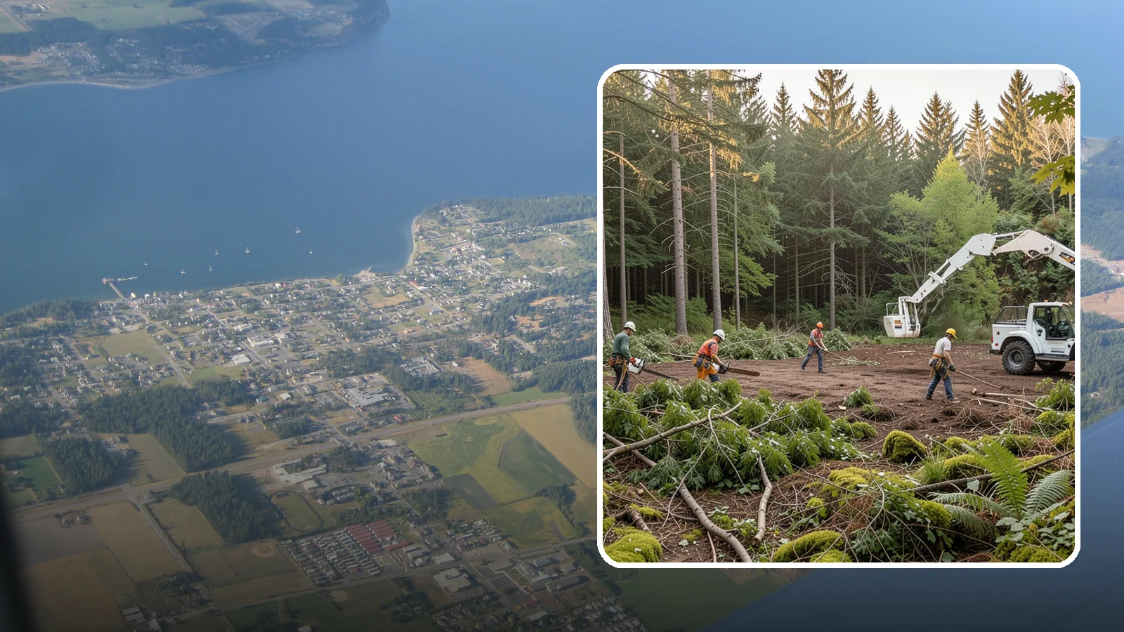 Construction Clearance in Coupeville, Island County, WA - The clearing of trees and vegetation to provide access and space for construction.