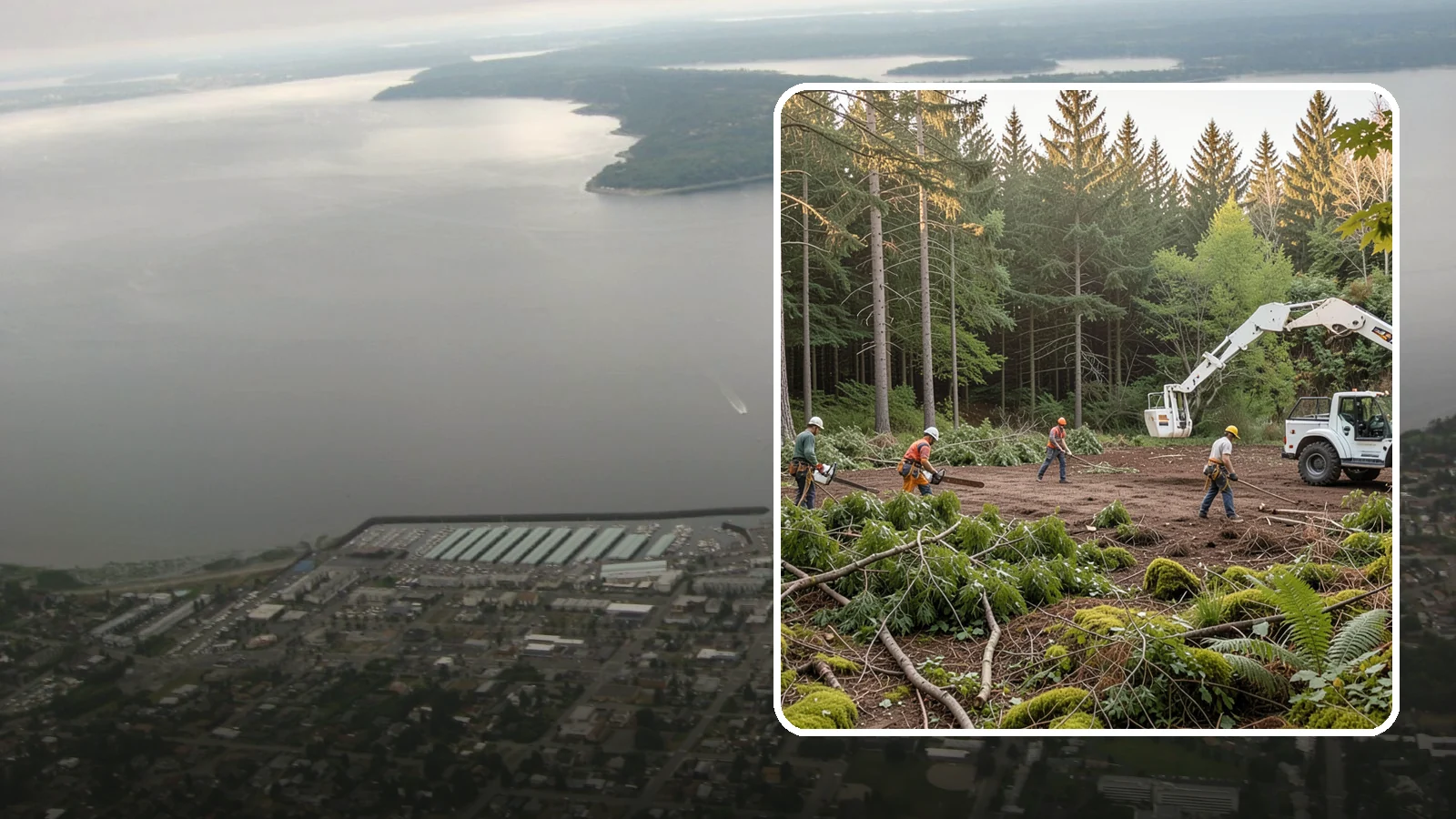 Construction Clearance in Des Moines, King County, WA - The clearing of trees and vegetation to provide access and space for construction.