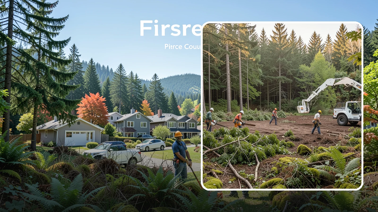 Construction Clearance in Fircrest, Pierce County, WA - The clearing of trees and vegetation to provide access and space for construction.