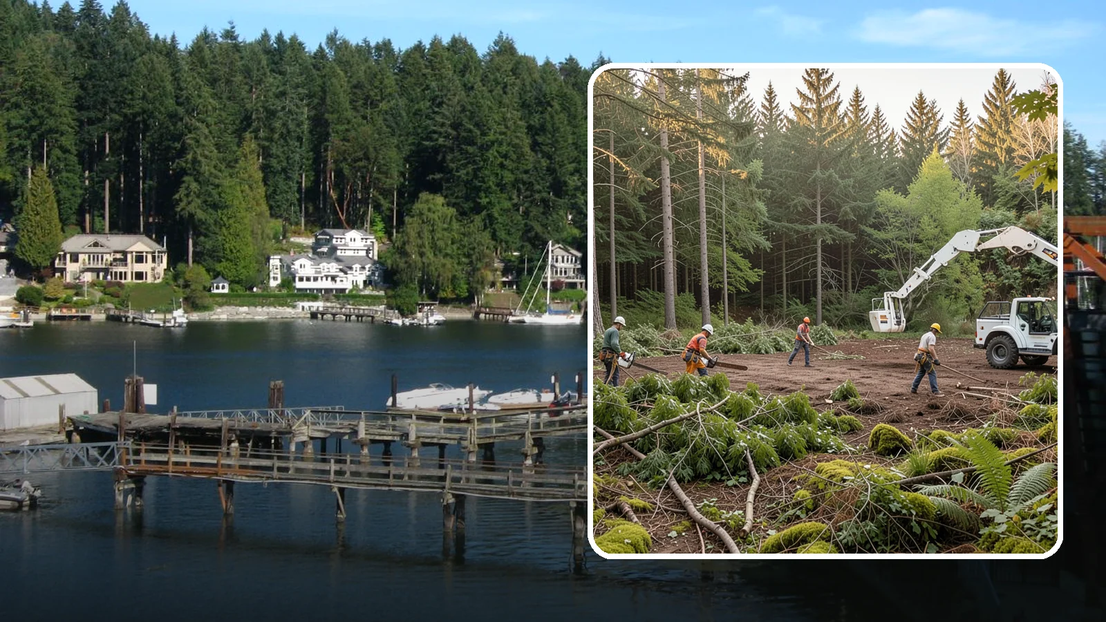 Construction Clearance in Gig Harbor, Pierce County, WA - The clearing of trees and vegetation to provide access and space for construction.