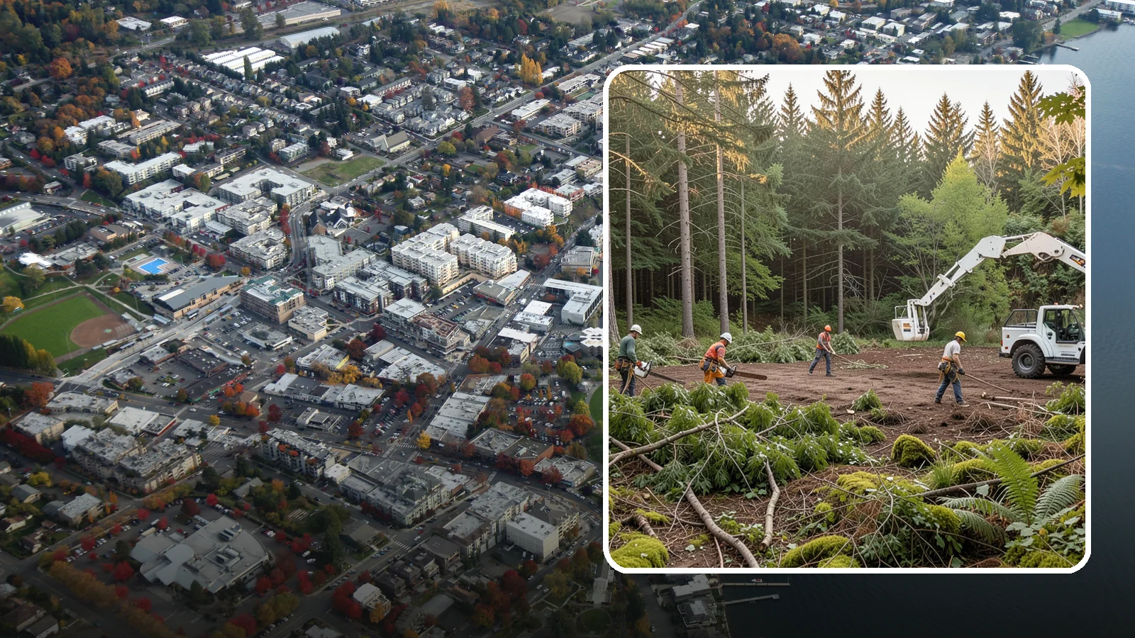 Construction Clearance in Kirkland, King County, WA - The clearing of trees and vegetation to provide access and space for construction.