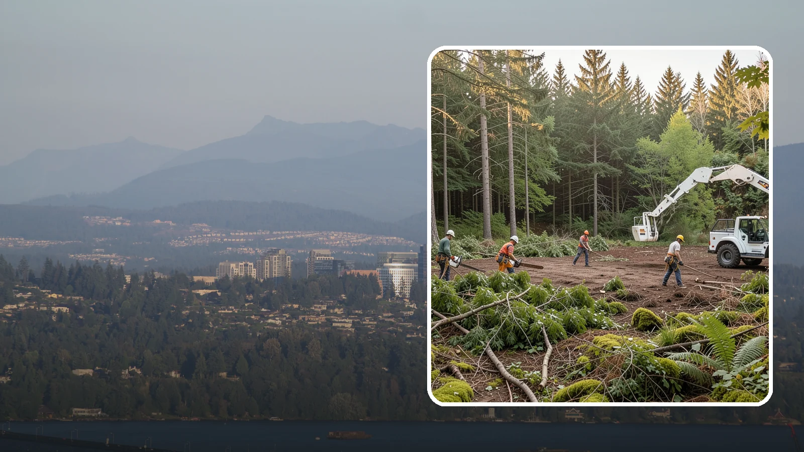 Construction Clearance in Medina, King County, WA - The clearing of trees and vegetation to provide access and space for construction.